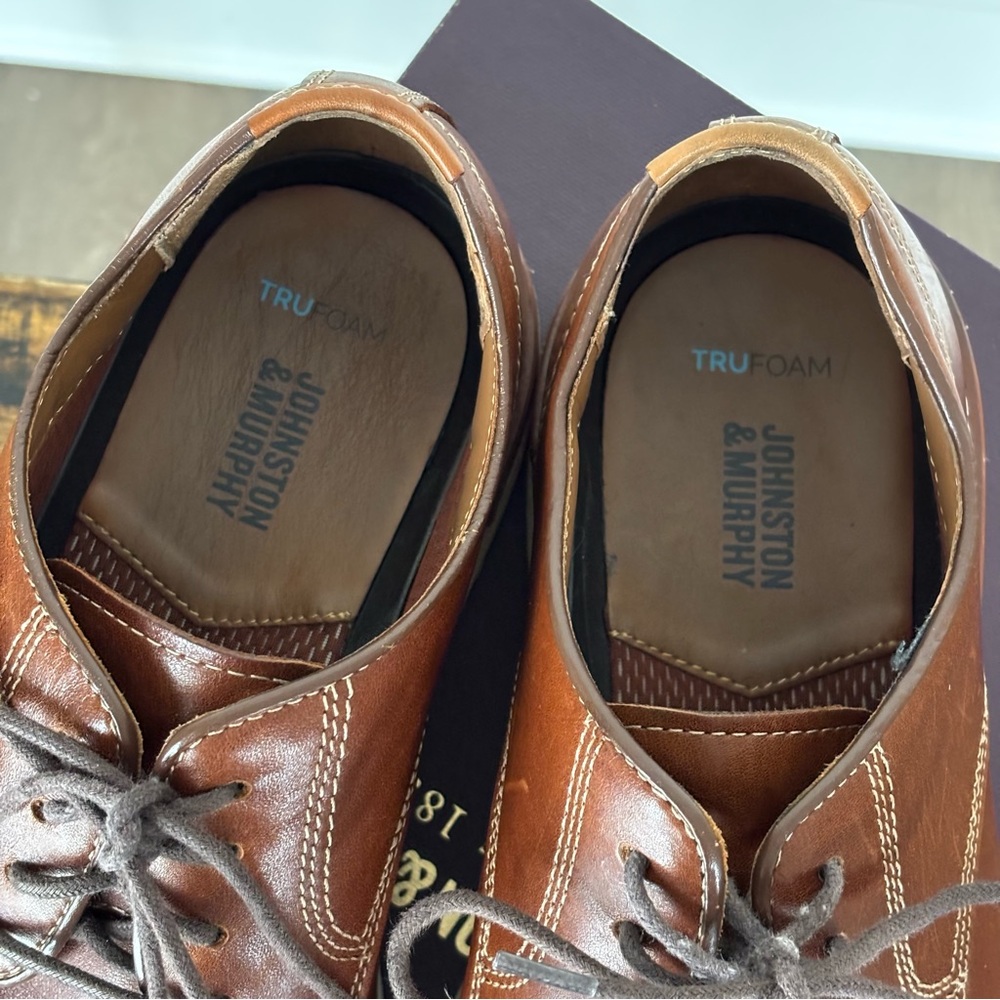 Johnston & Murphy Upton Plain Toe Men's Tan Leather Shoes Size 10 - Picture 4 of 16